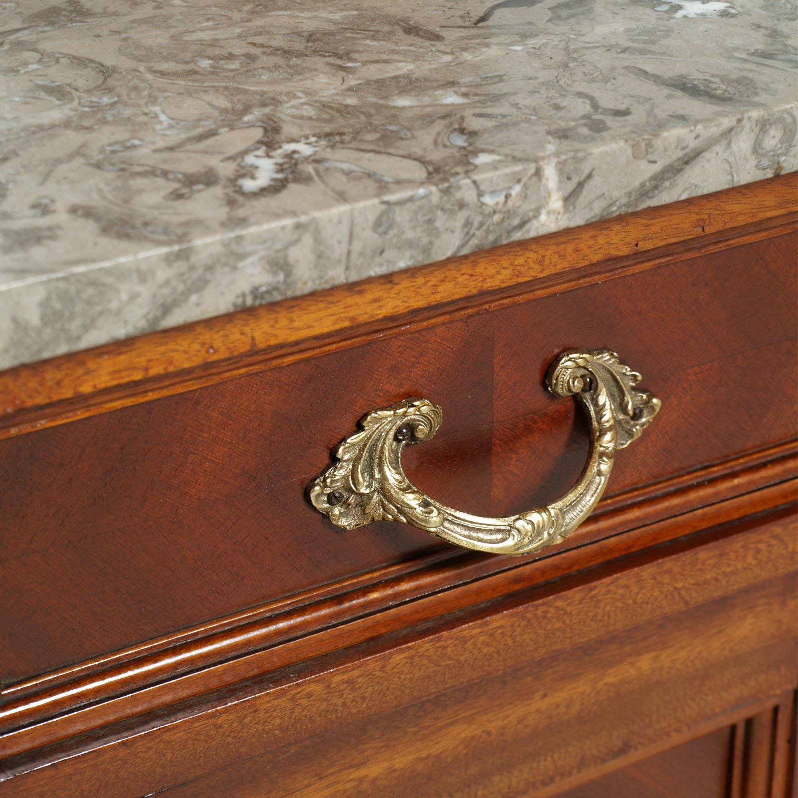 Italian Italy 1910s Art Nouveau Nightstand in Mahogany, Marble Top Restored Wax Polished
