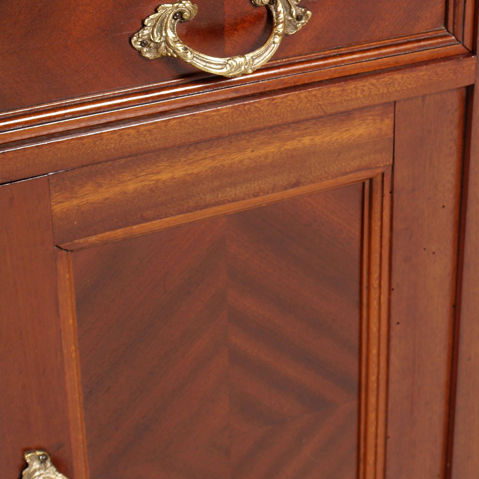 20th Century Italy 1910s Art Nouveau Nightstand in Mahogany, Marble Top Restored Wax Polished