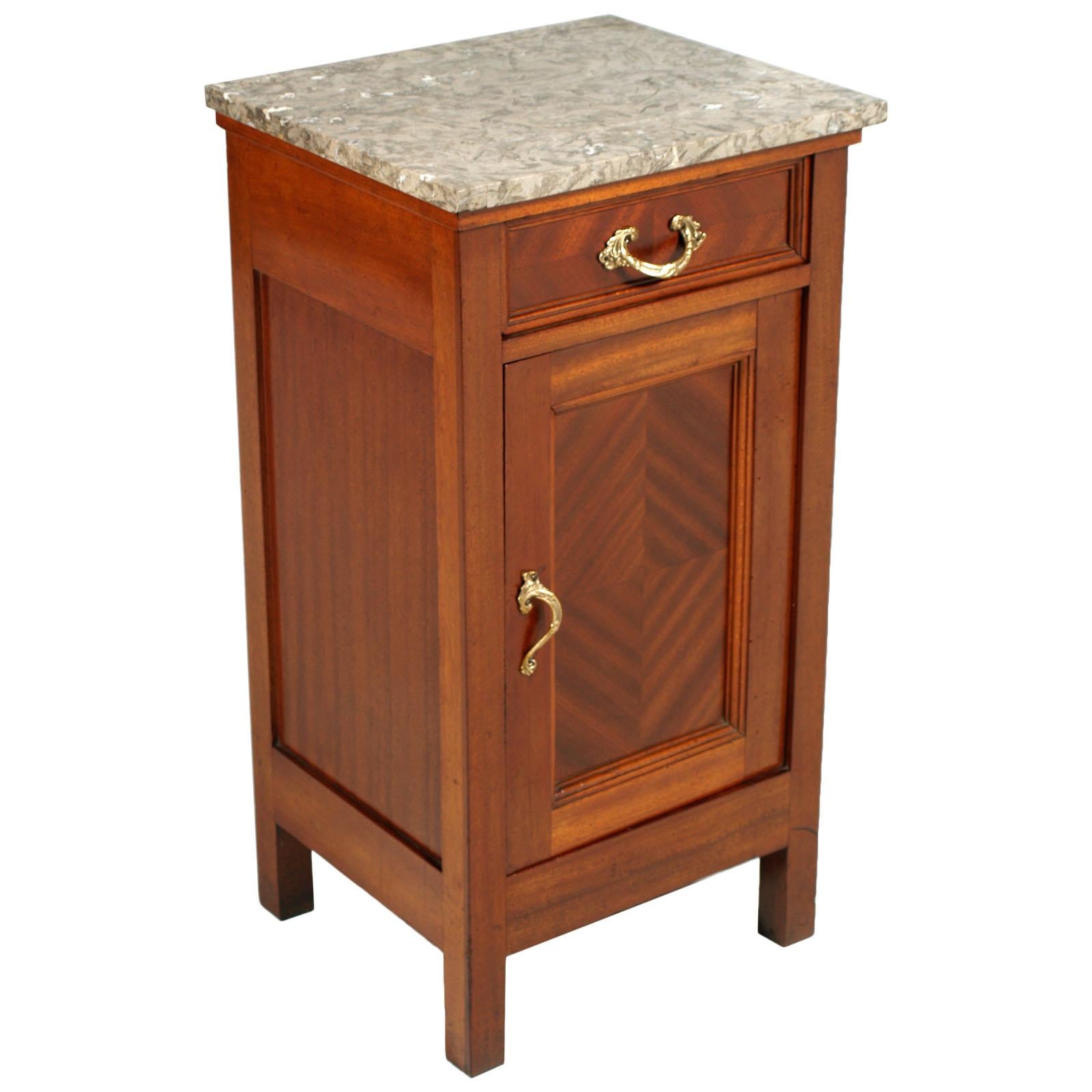 Italy 1910s Art Nouveau Nightstand in Mahogany, Marble Top Restored Wax Polished 3