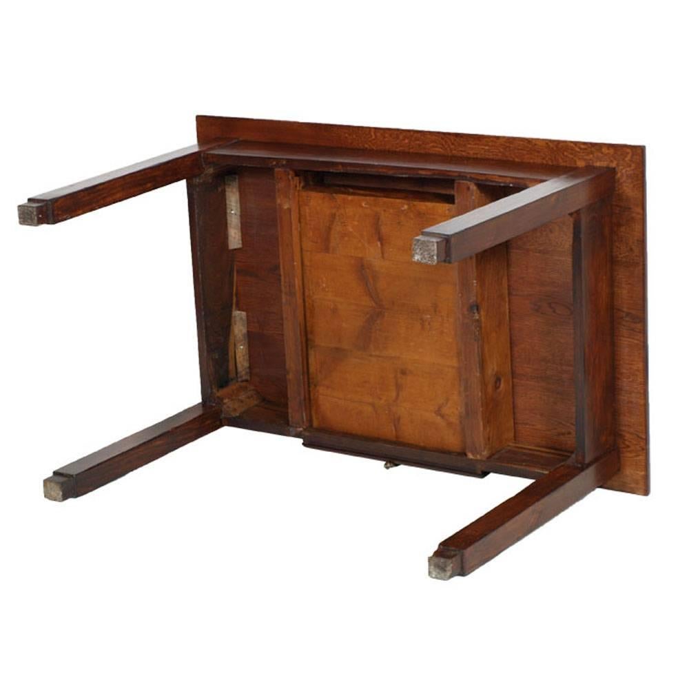 Italian Italy 1920s Country Farm Art Deco Table with Drawer, solid Oak Polished to Wax For Sale