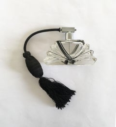 Italy 1930 Deco Glass Perfume Sprayer with Black Silk Air Pump