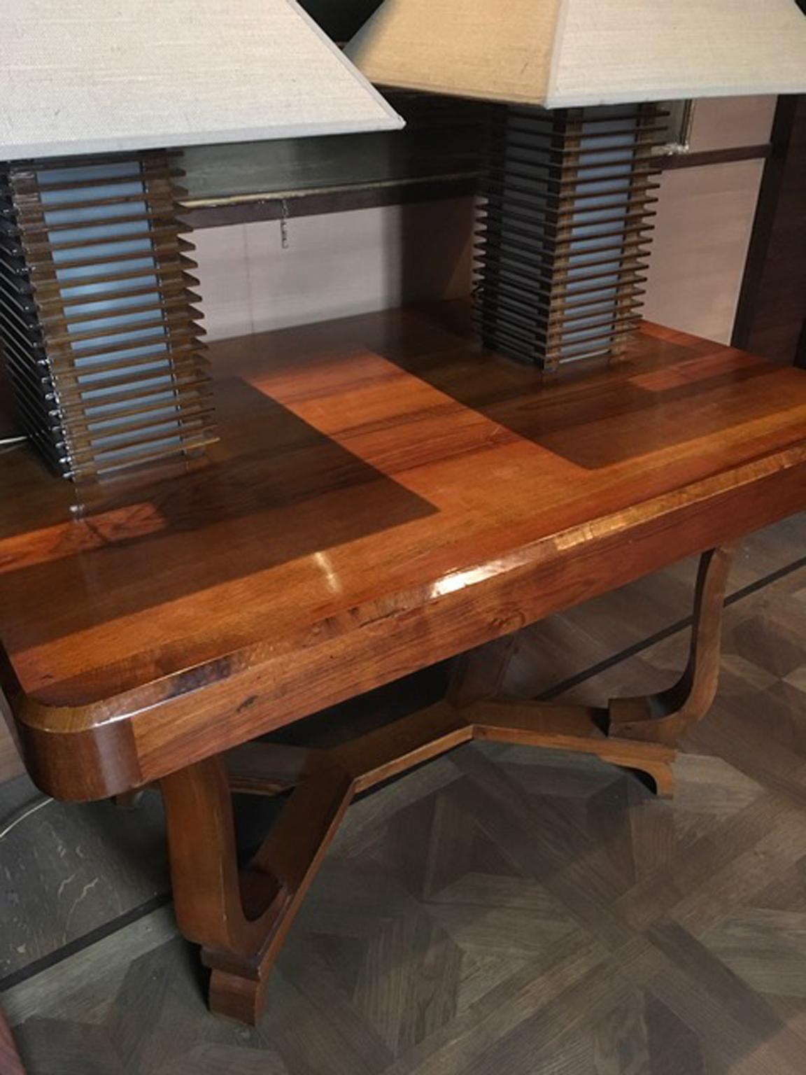 Italy 1930 Art Deco Walnut Dining Table or Desk  For Sale 3