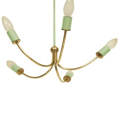 Italy 1920s Chandelier Art Deco, Gilt Brass and Painted Brass with Five Lights