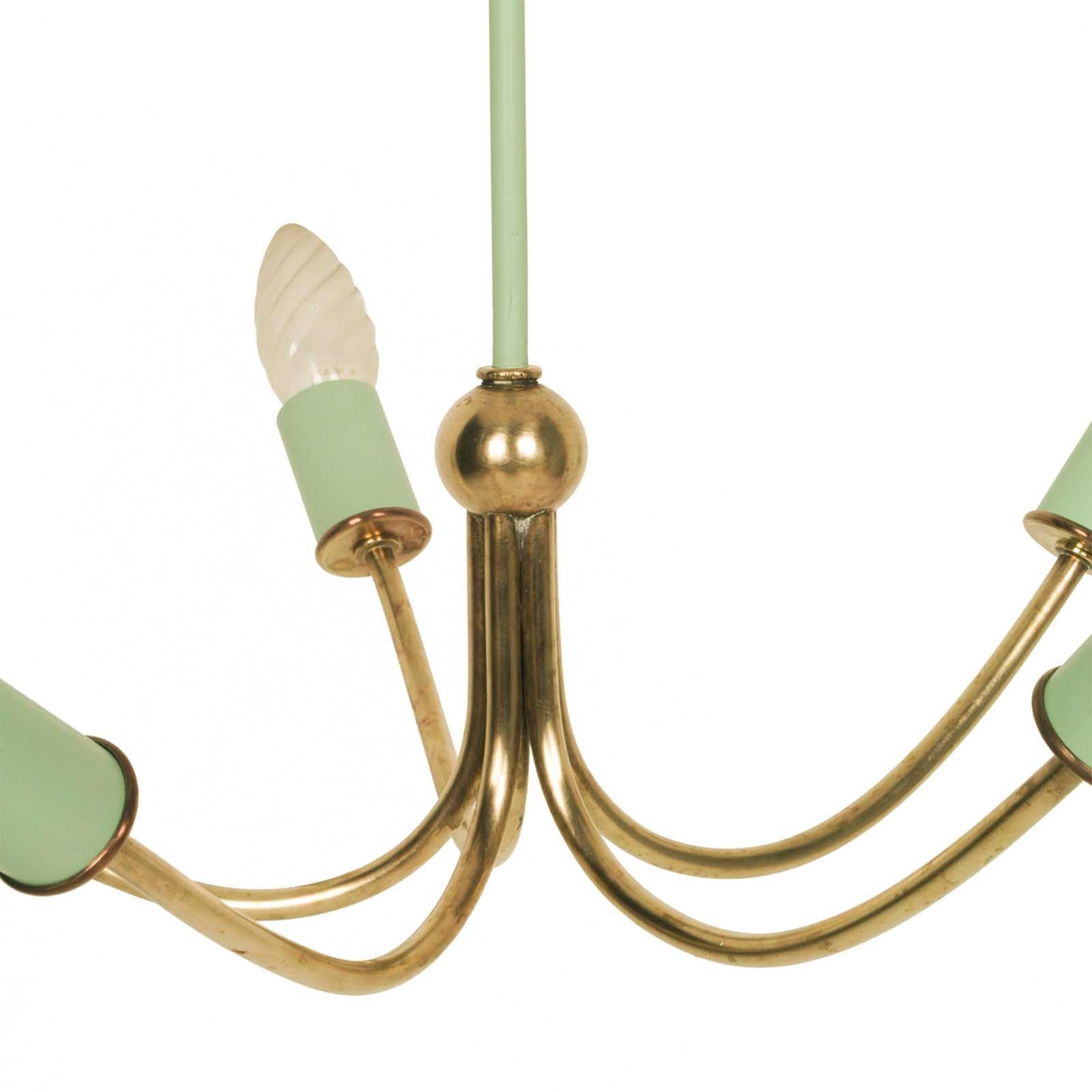 Italian Italy 1920s Chandelier Art Deco, Gilt Brass and Painted Brass with Five Lights For Sale