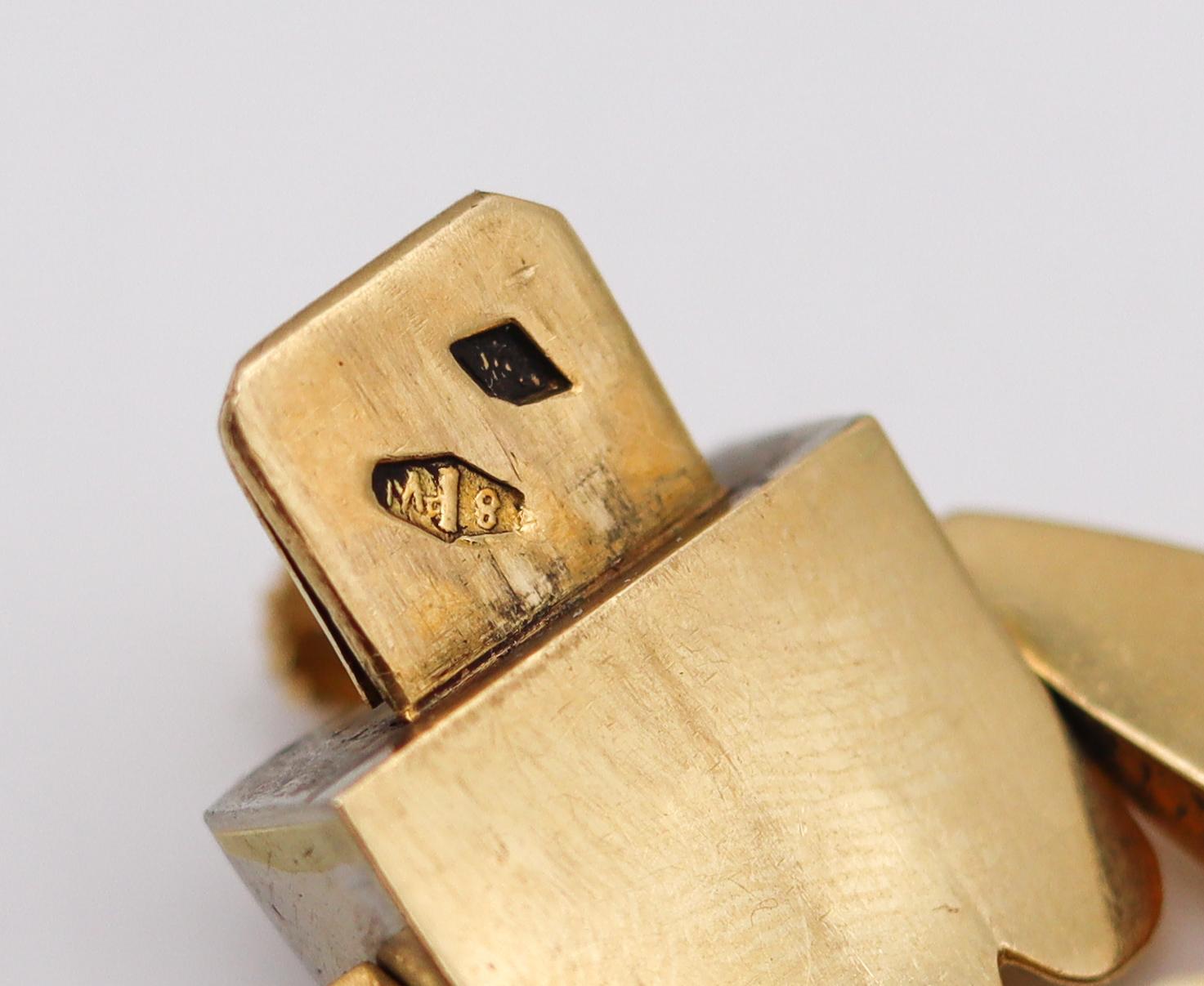 Italie 1935 Milano, bracelet débardeur Art déco à facettes en or 18 carats trois tons en vente 2