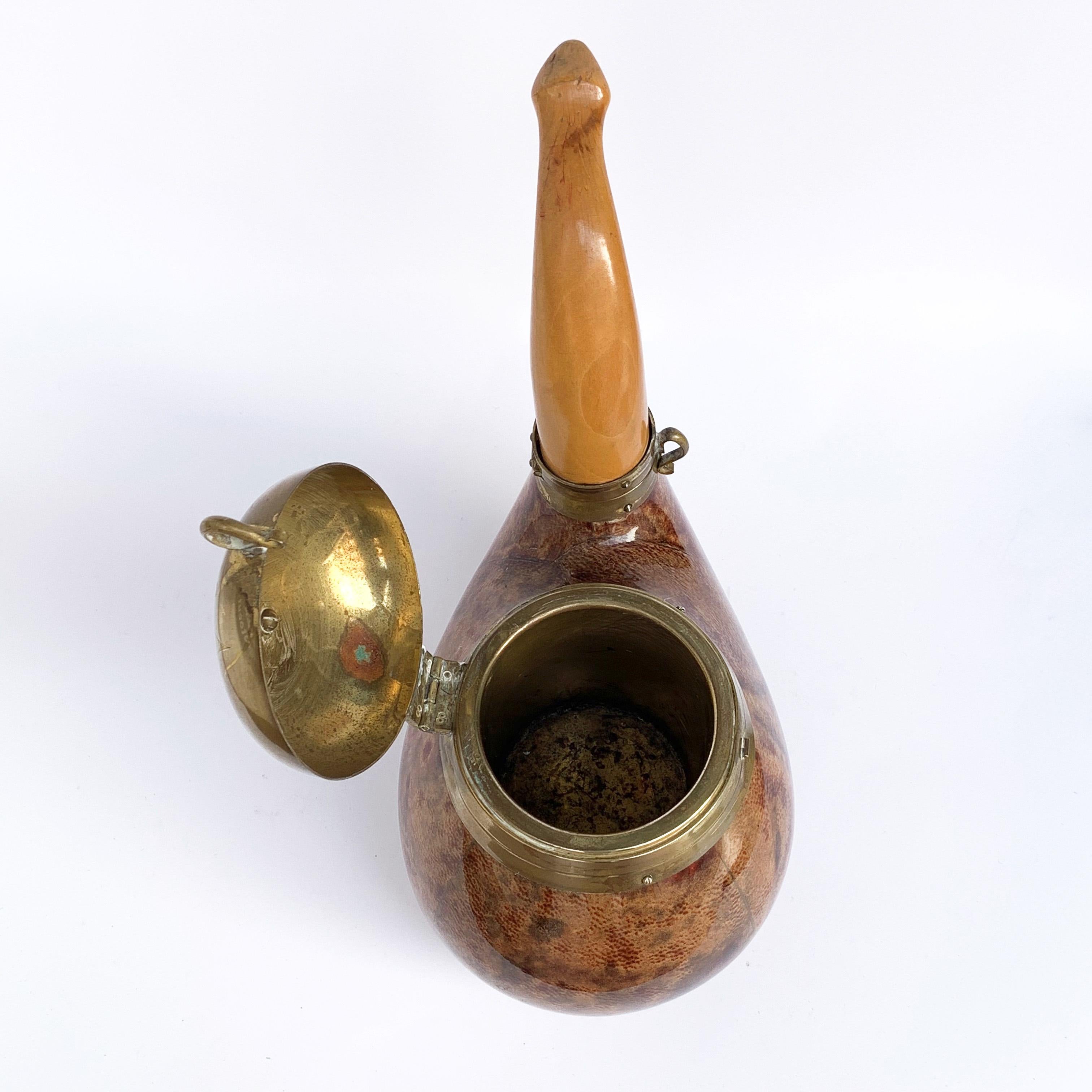Italy 1940s Aldo Tura Goat Skin, Brass and Wood Tobacco Container, Pipe Shape For Sale 1