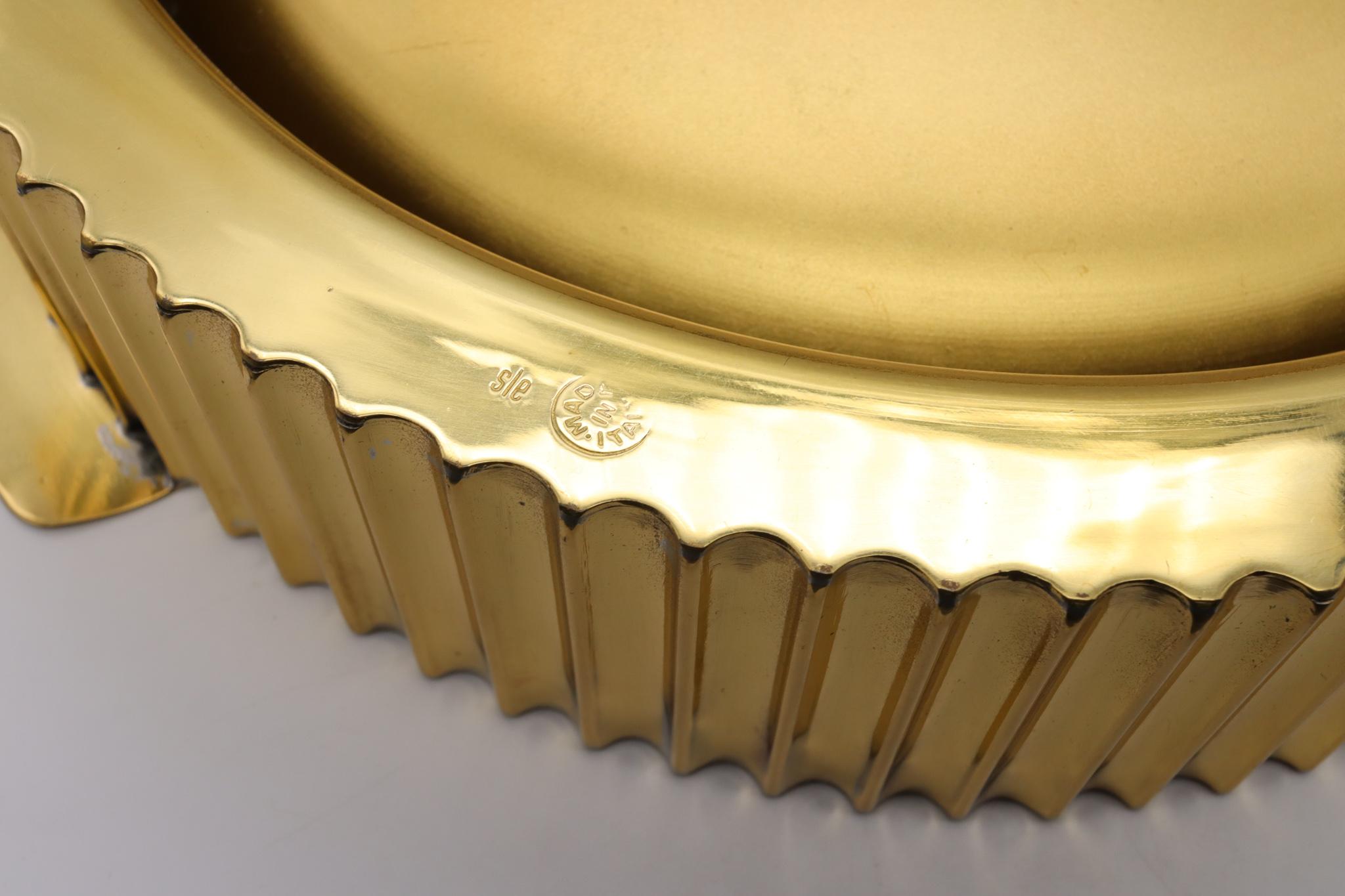 Mid-Century Modern Italy 1950 Milan Art Deco Architectural Fluted Large Tray in High Polished Bronz