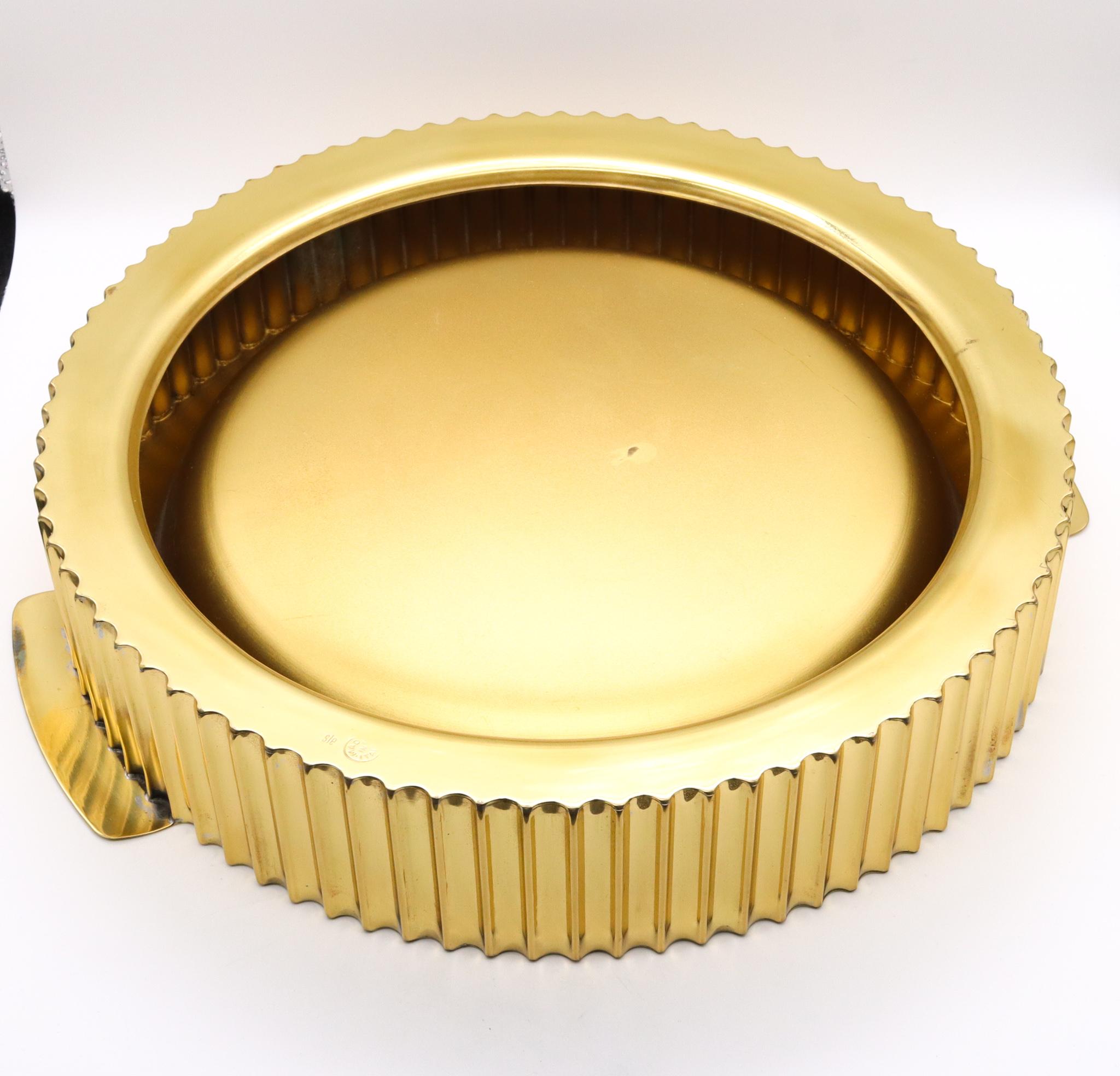 Italian Italy 1950 Milan Art Deco Architectural Fluted Large Tray in High Polished Bronz