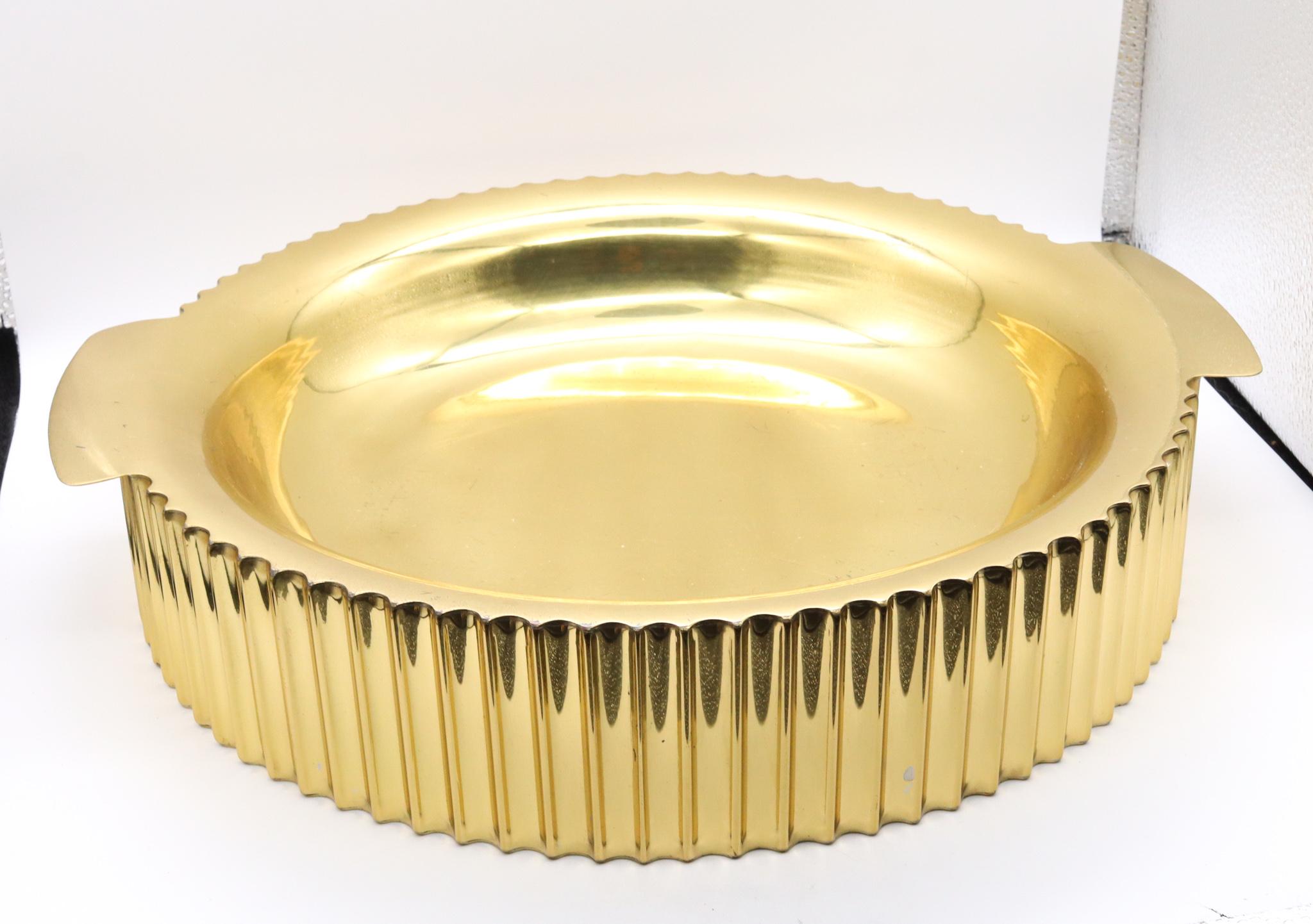 Mid-20th Century Italy 1950 Milan Art Deco Architectural Fluted Large Tray in High Polished Bronz
