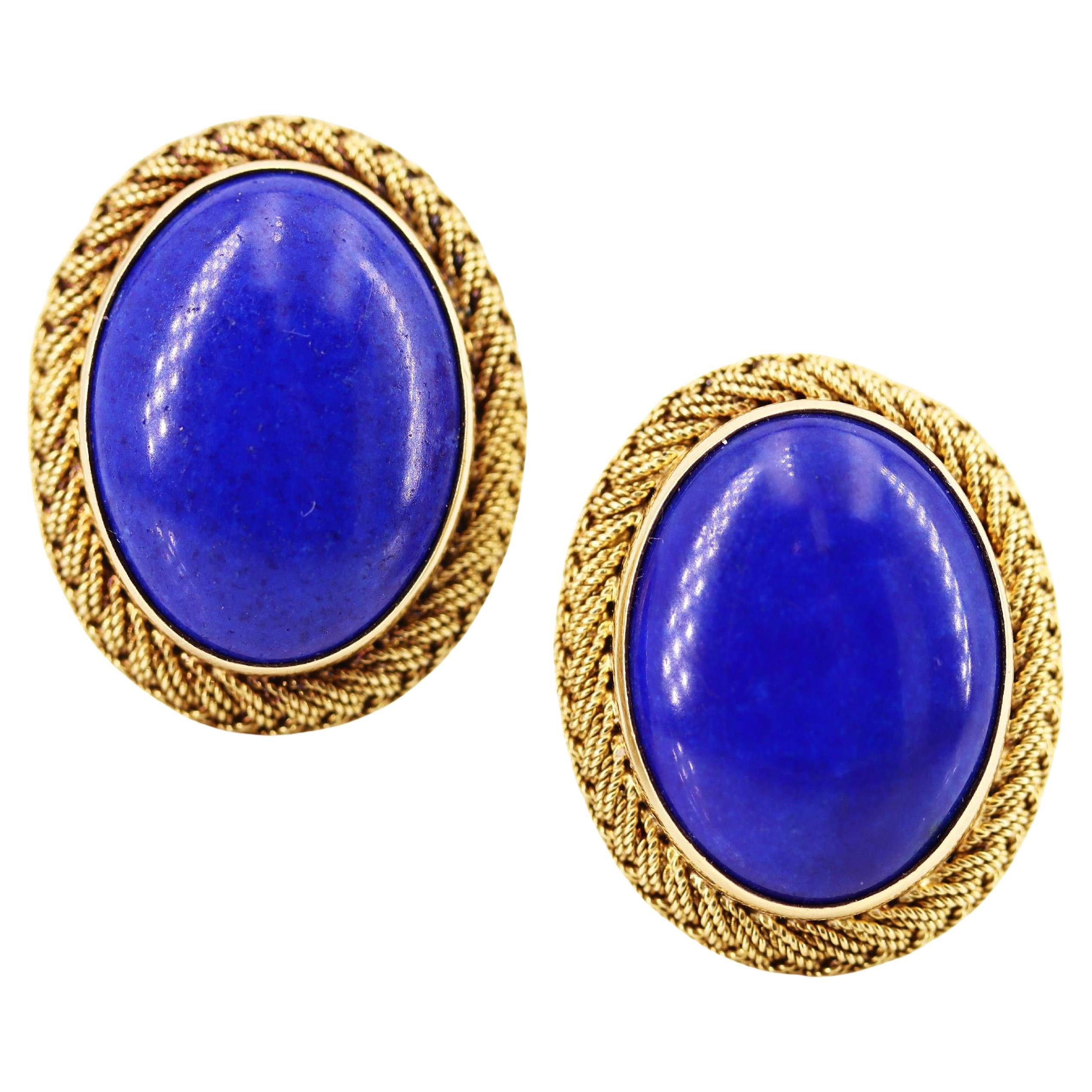 ITALY 1950 Retro Clip-on Earrings in 18kt Gold with Lapis Lazuli