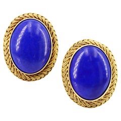 ITALY 1950 Retro Clip-on Earrings in 18kt Gold with Lapis Lazuli