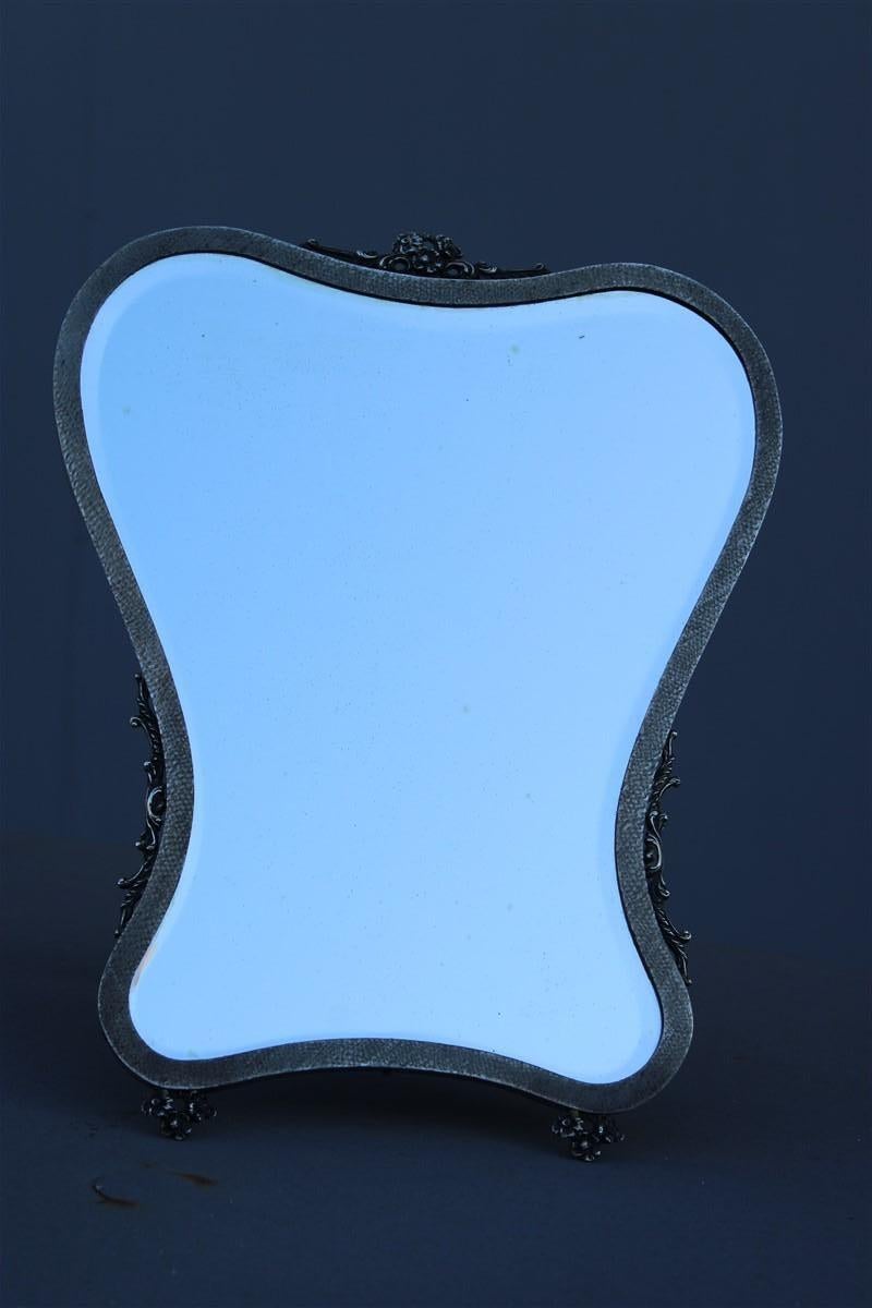 Italy 1950 Silver Mirror for Women's Dressing Table for Make-Up and Earrings In Good Condition For Sale In Palermo, Sicily