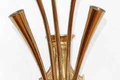 1950s Fluted Five Arm Wall Sconce Solid Brass Guglielmo Ulrich Italy