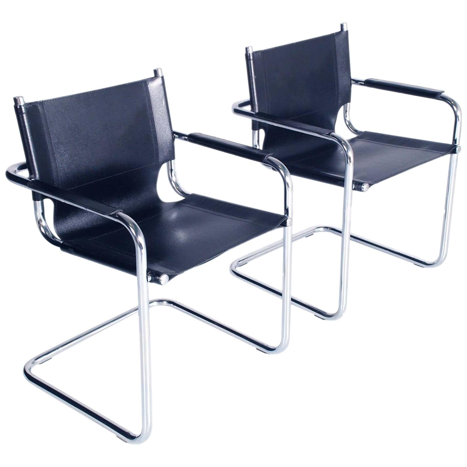 Italy 1960 Cantilever Armchairs Style S34 Mart Stam in Chromed Steel Numbered For Sale