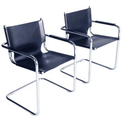 Vintage Italy 1960 Cantilever Armchairs Style S34 Mart Stam in Chromed Steel Numbered