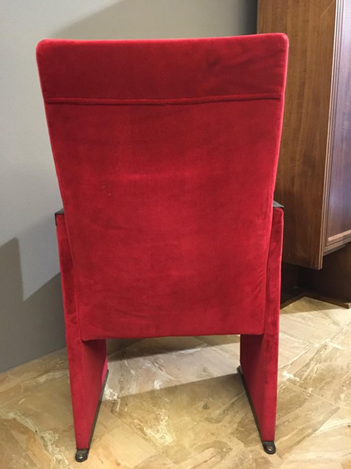 Italy 1960 Carlo Scarpa Design Pair of Red Velvet Armchairs for Auditorium For Sale 3