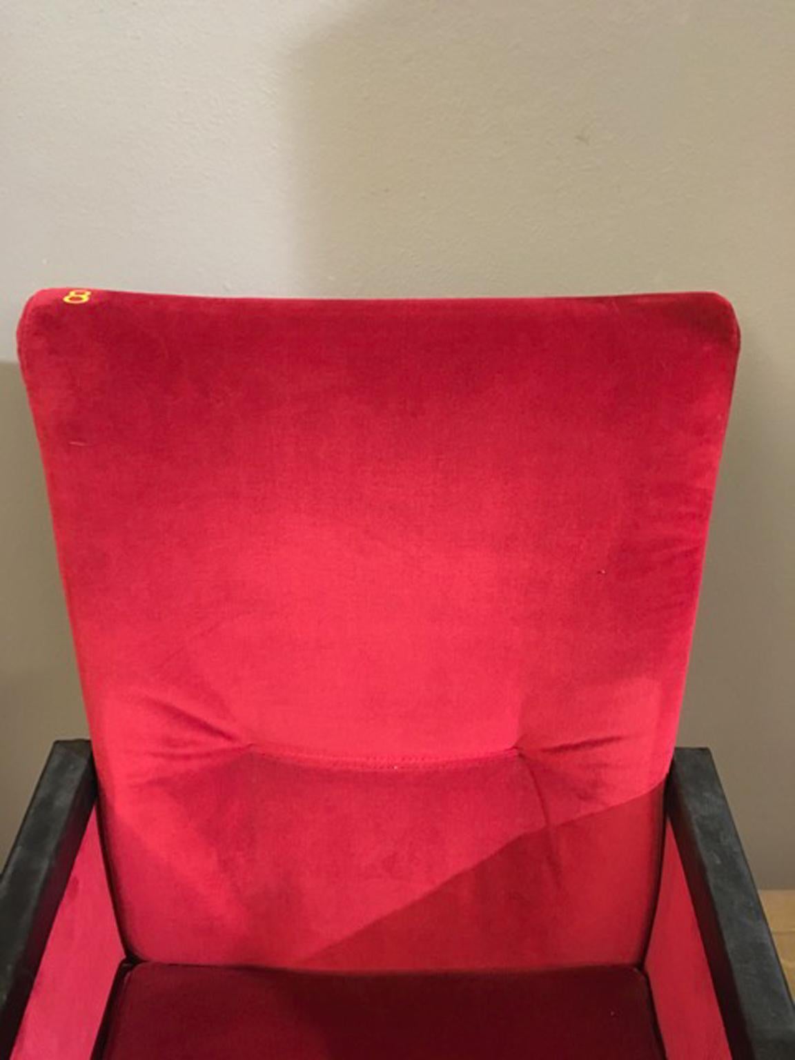 Italy 1960 Carlo Scarpa Design Pair of Red Velvet Armchairs for Auditorium For Sale 6