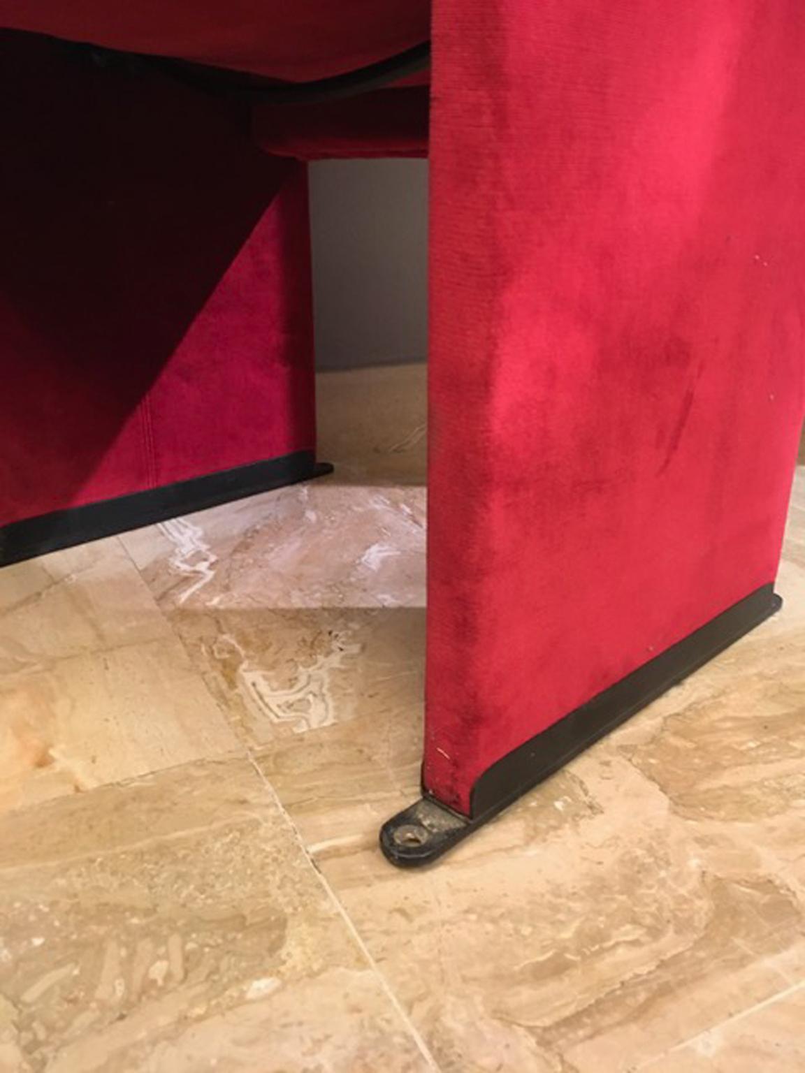Italian Italy 1960 Carlo Scarpa Design Pair of Red Velvet Armchairs for Auditorium