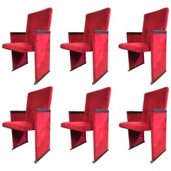 Vintage Italy 1960 Carlo Scarpa Design Set 6 Red Velvet Armachairs for Auditorium