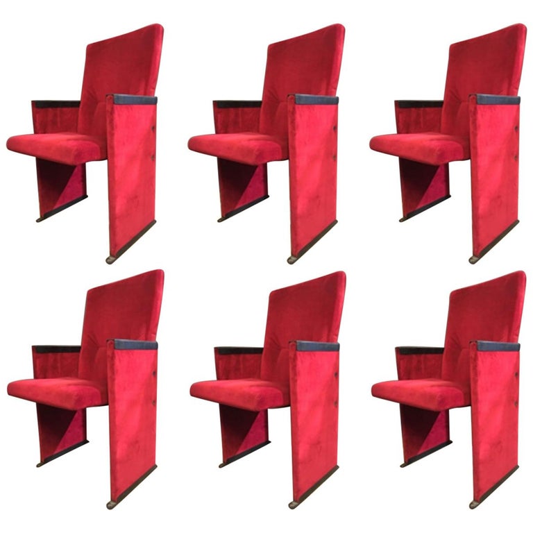 Italy 1960 Carlo Scarpa Design Pair of Red Velvet Armchairs for Auditorium  For Sale at 1stDibs