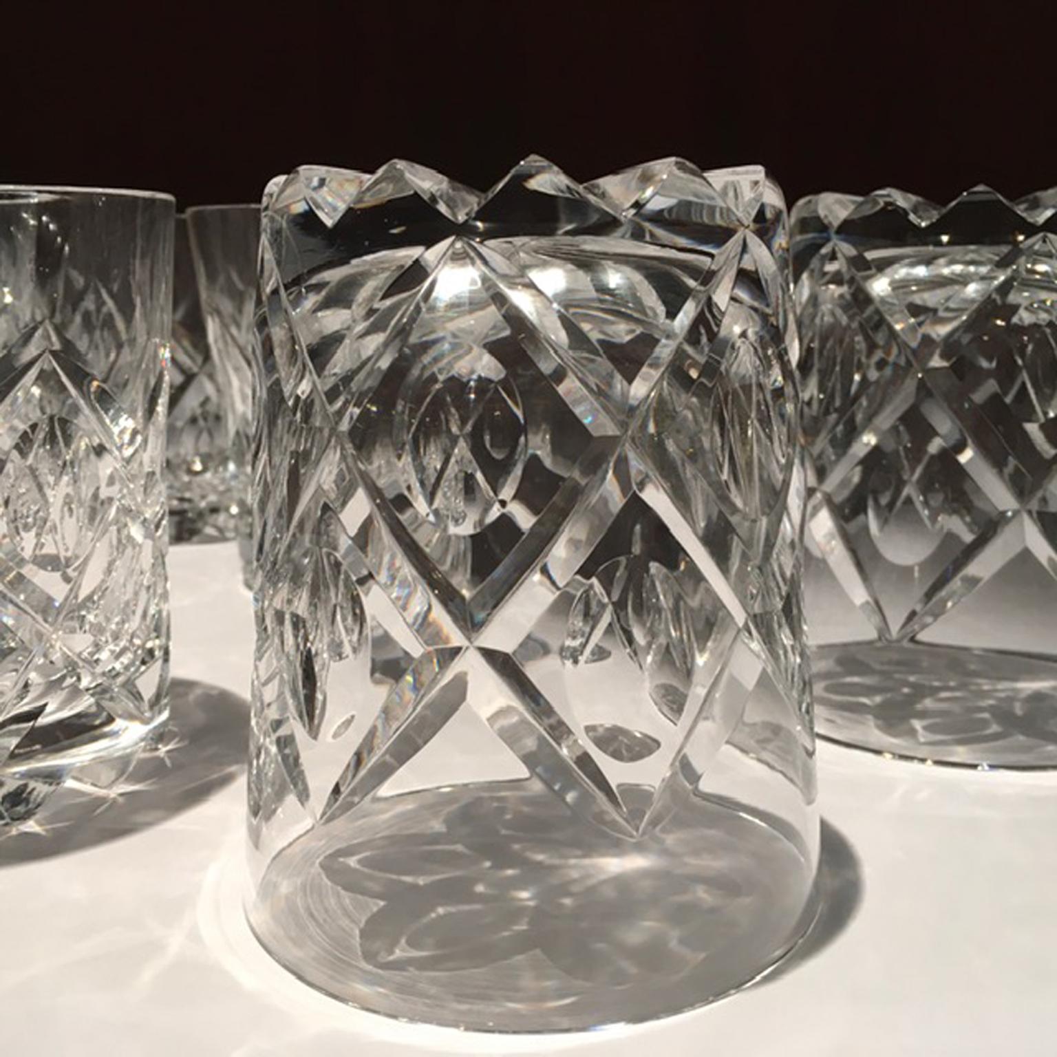 Italy 1960 Set 6 Barware Crystal Glasses in Post Modern Style 9