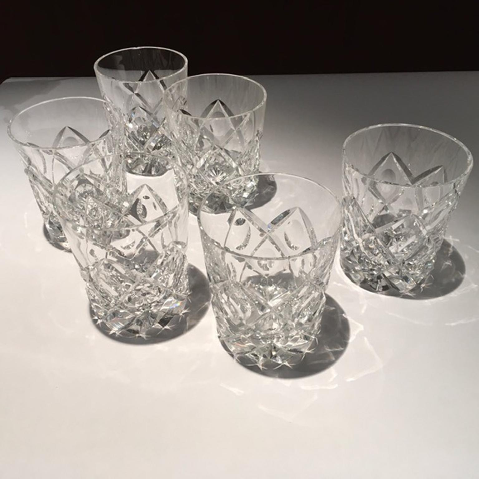 Italian Italy 1960 Set 6 Barware Crystal Glasses in Post Modern Style