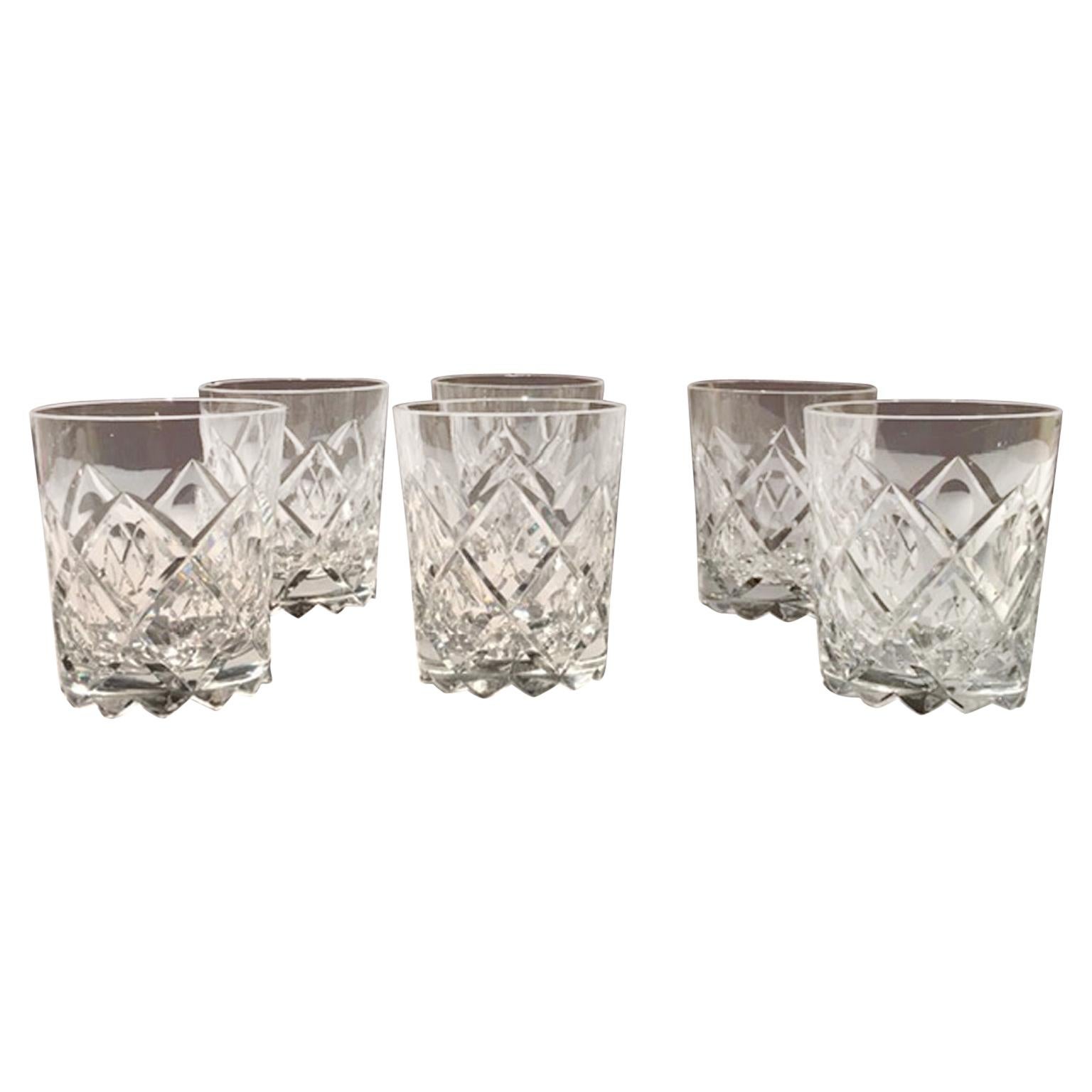 Italy 1960 Set 6 Barware Crystal Glasses in Post Modern Style