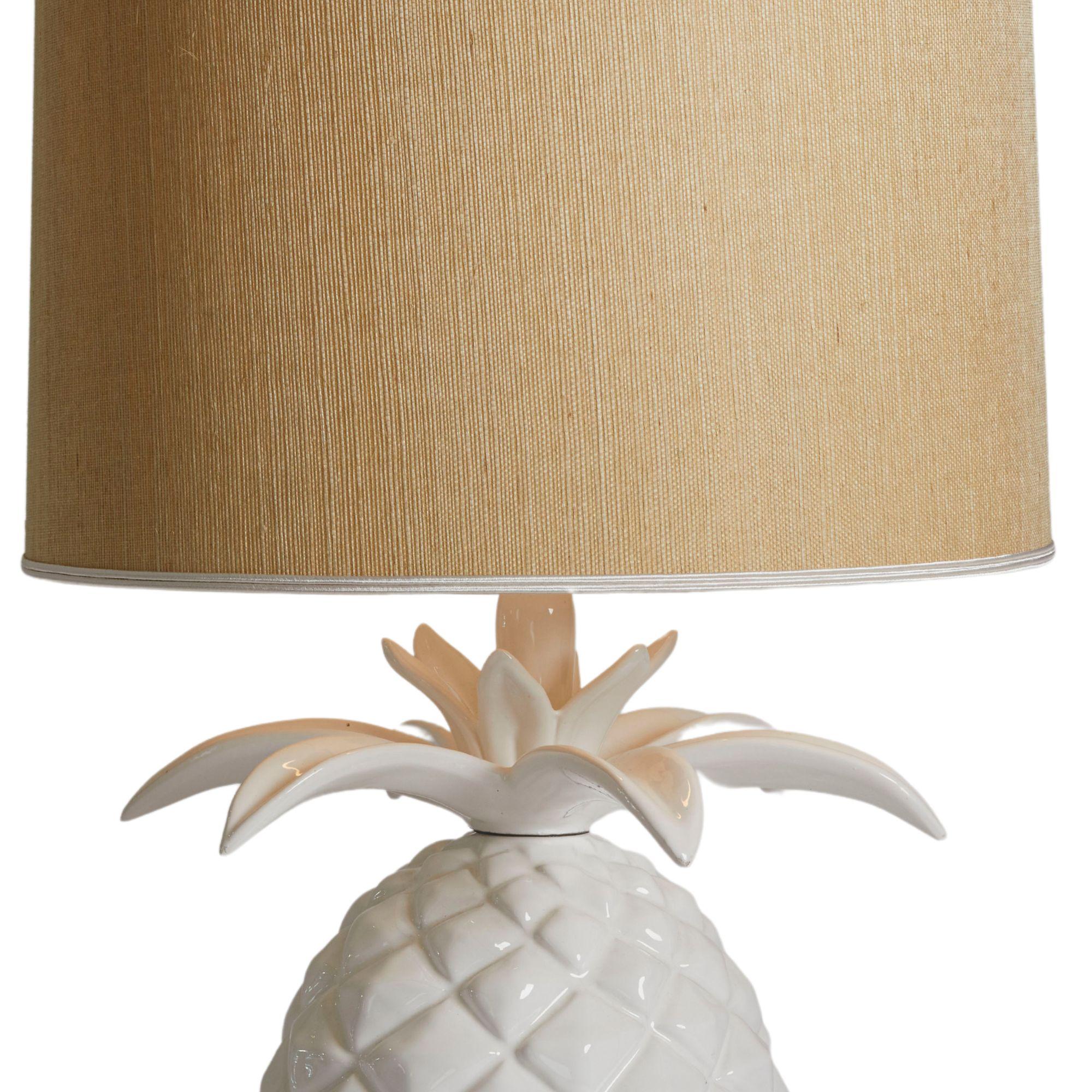 Italian 1960's Bassano pottery pineapple lamp with custom raffia shade