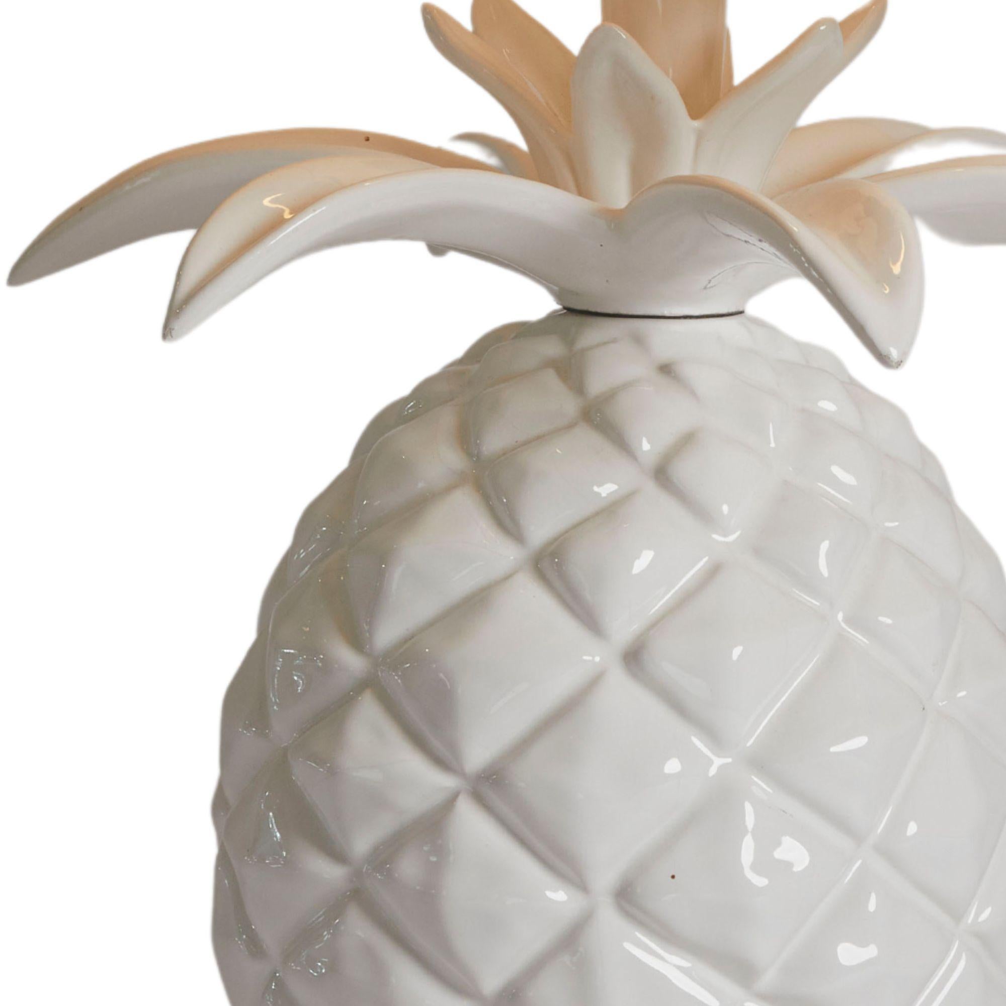 Mid-20th Century Mid Century White Bassano Pottery Pineapple Lamp, Italy 1960s For Sale