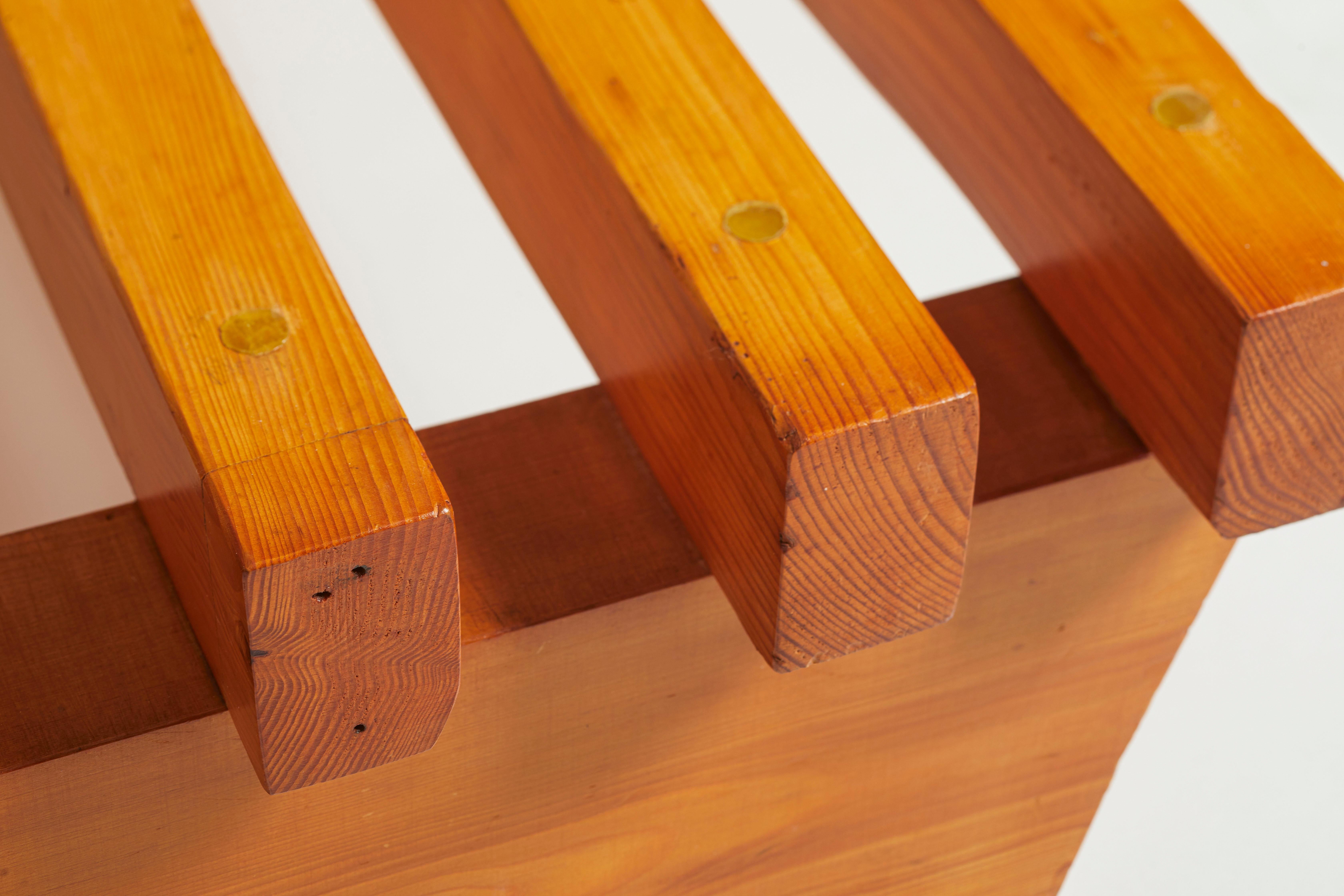 Mid Century Oak Slat & Shearling Bench, Italy 1960s In Good Condition For Sale In Aspen, CO