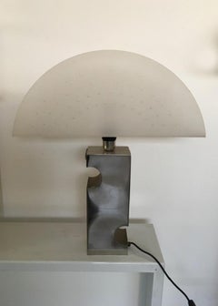 Italy 1970 Duoble Faced Inox Steel and Plexiglass Table Lamp
