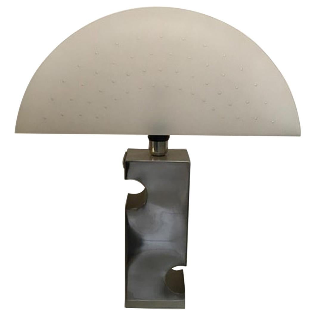 Italy 1970 Duoble Faced Inox Steel and Plexiglass Table Lamp