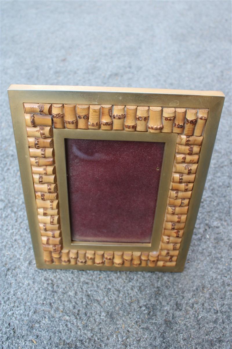 Mid-Century Modern Italy 1970 Gilded Metal Photo Frame with Natural Canes
