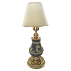 Italy 1970 Hollywood Regency Wedgwood Pale Blue Porcelain and Brass Table Lamp