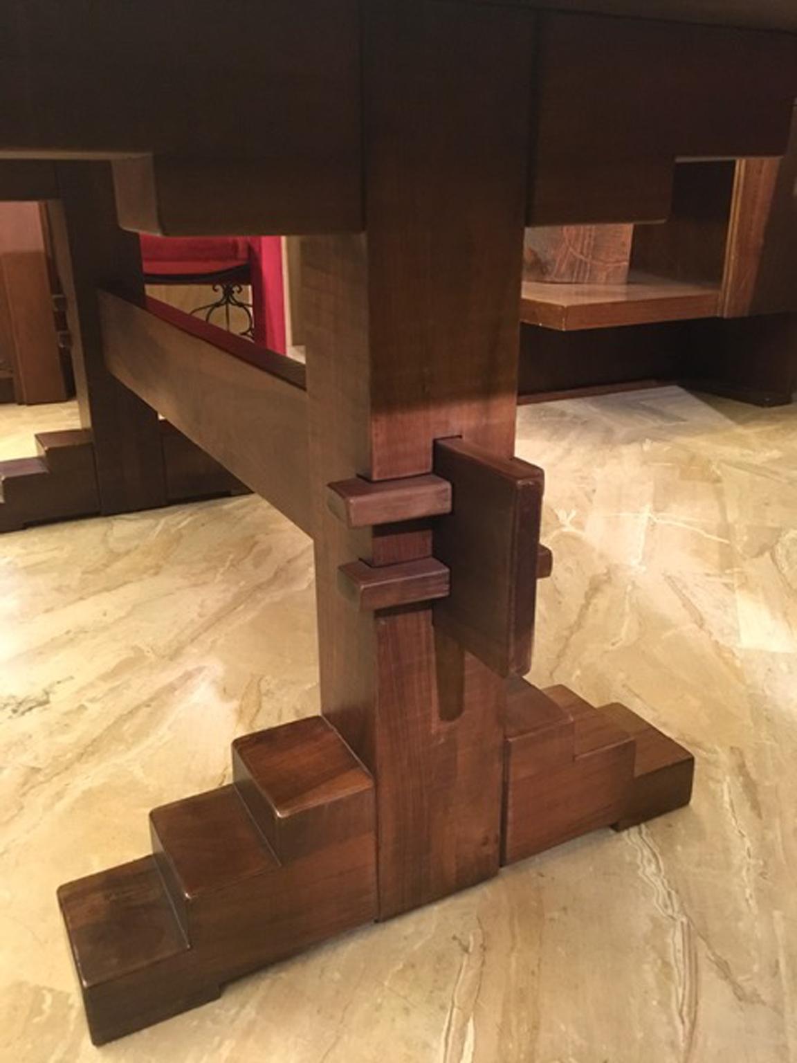 Italy 1970 Officina Rivadossi Solid Walnut Table in Postmodern Style 7