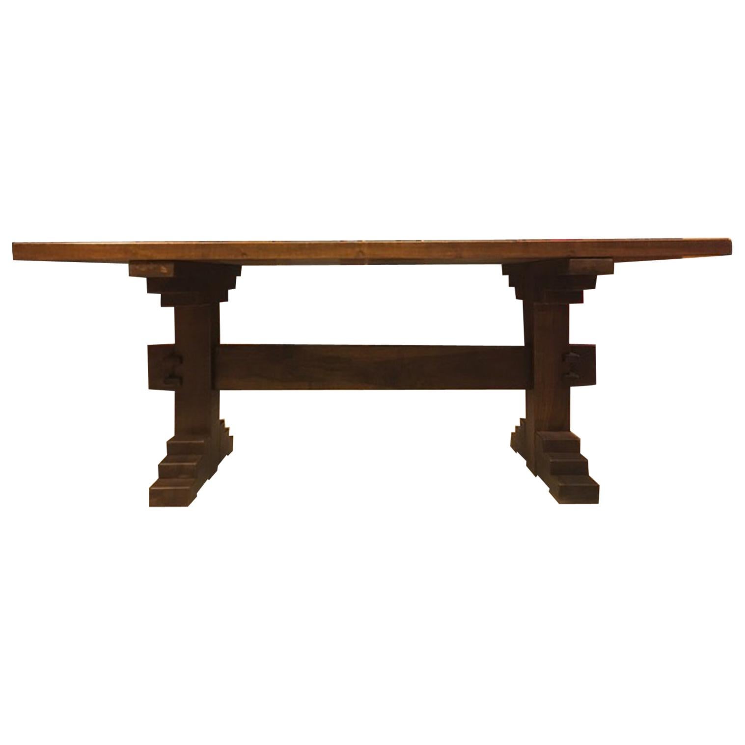 Italy 1970 Officina Rivadossi Solid Walnut Table in Postmodern Style