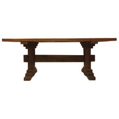 Italy 1970 Officina Rivadossi Solid Walnut Table in Postmodern Style