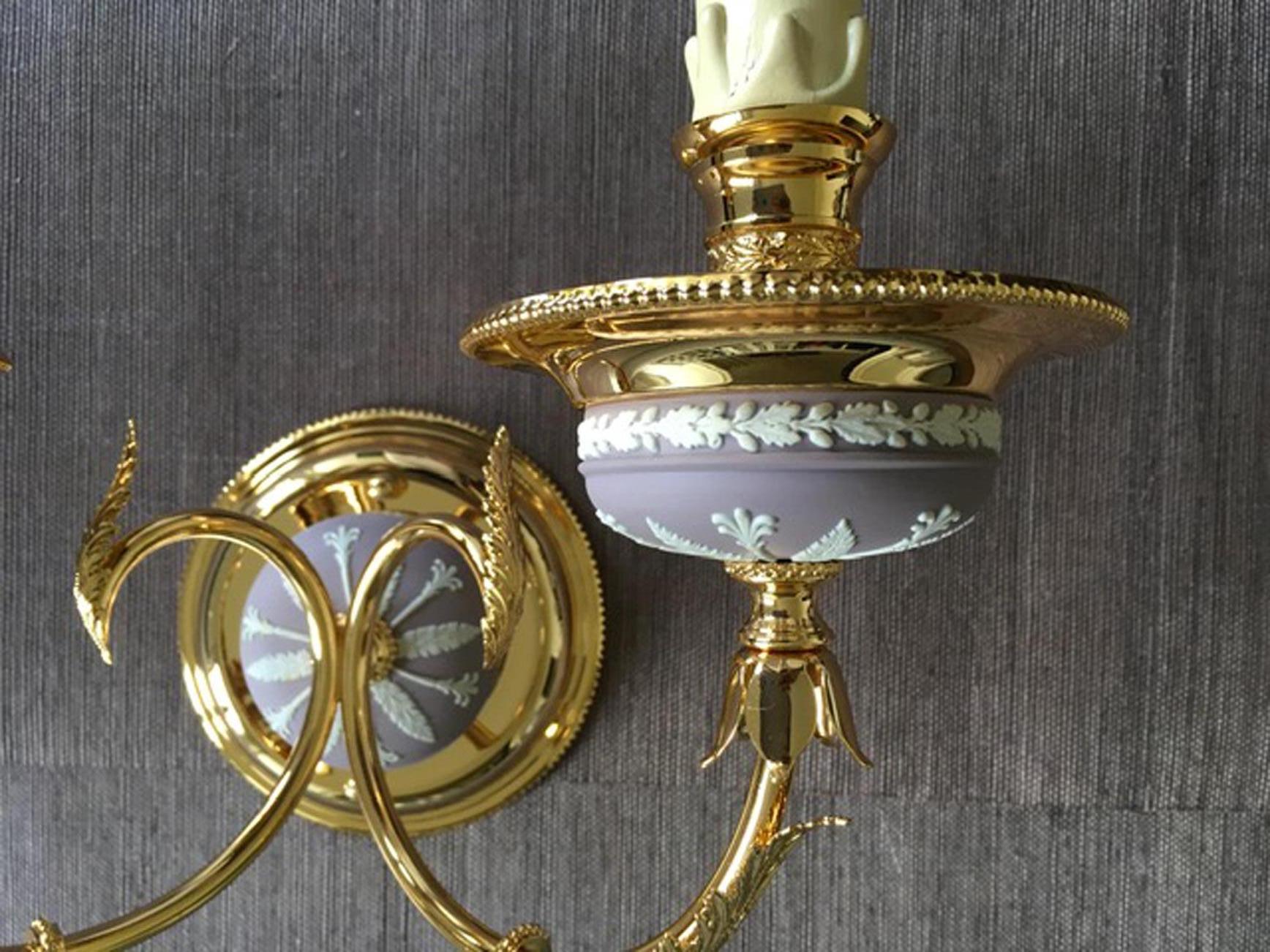 Italy 1970 Pair Post-Modern Brass Porcelain Wall Lights For Sale 13