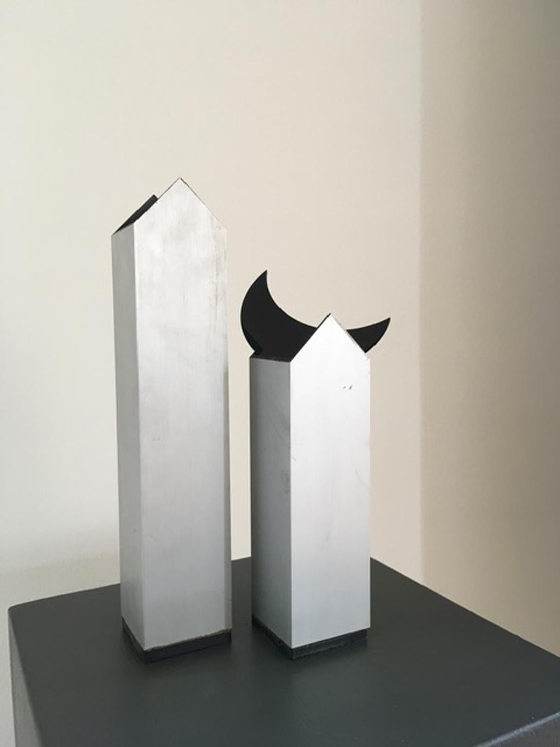Italy 1970 Post Modern Aluminium Abstract Sculptures the Twins and Moon For Sale 2