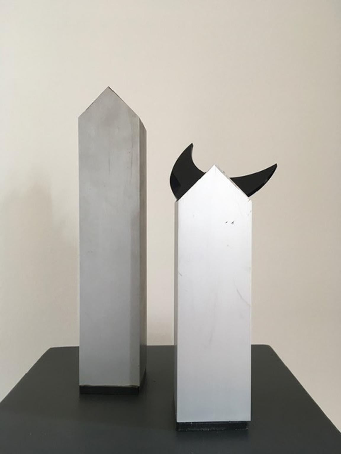 Italy 1970 Post Modern Aluminium Abstract Sculptures the Twins and Moon For Sale 3