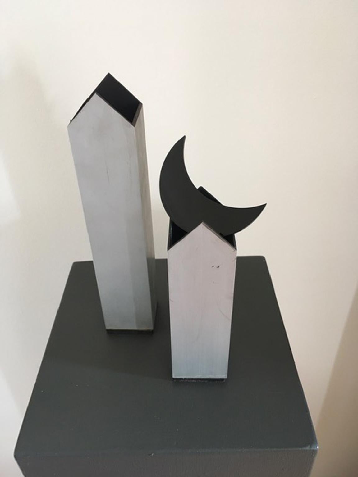 Italy 1970 Post Modern Aluminium Abstract Sculptures the Twins and Moon For Sale 4