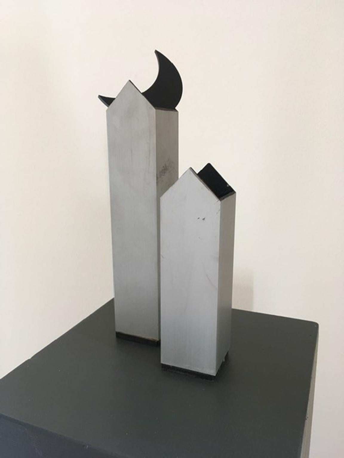 Italy 1970 Post Modern Aluminium Abstract Sculptures the Twins and Moon For Sale 11