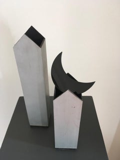 Italy 1970 Post Modern Aluminium Abstract Sculptures the Twins and Moon
