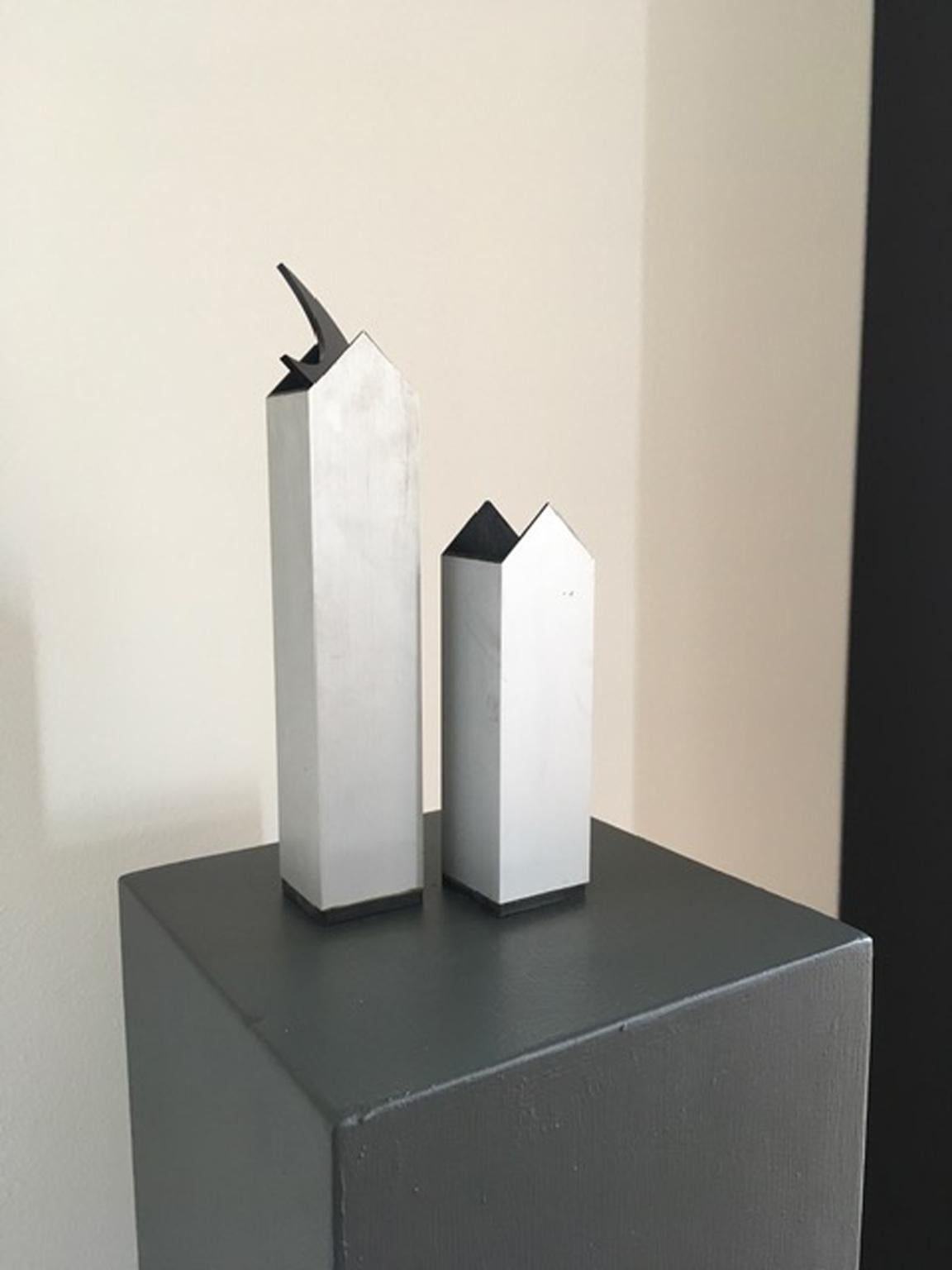 Aluminum Italy 1970 Post Modern Aluminium Abstract Sculptures the Twins and Moon For Sale