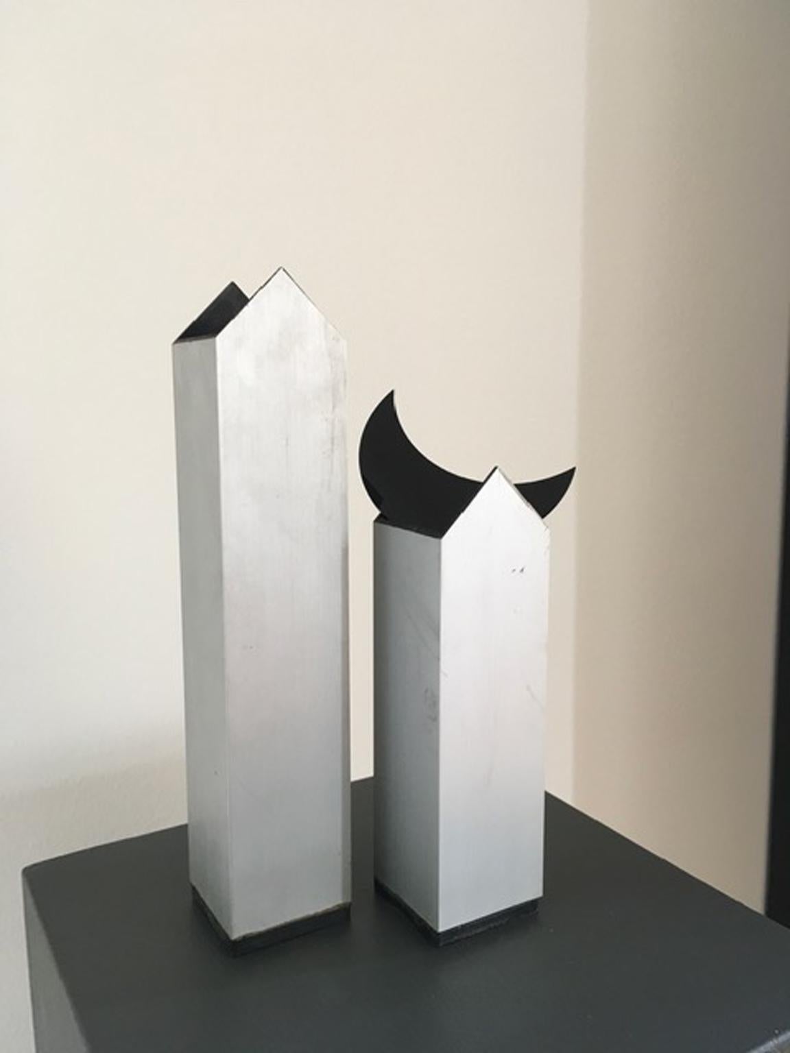 Italy 1970 Post Modern Aluminium Abstract Sculptures the Twins and Moon For Sale 1
