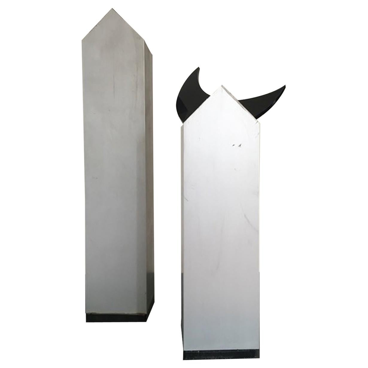 Sculptures abstraites italiennes post-modernes en aluminium des jumeaux et de la lune, 1970