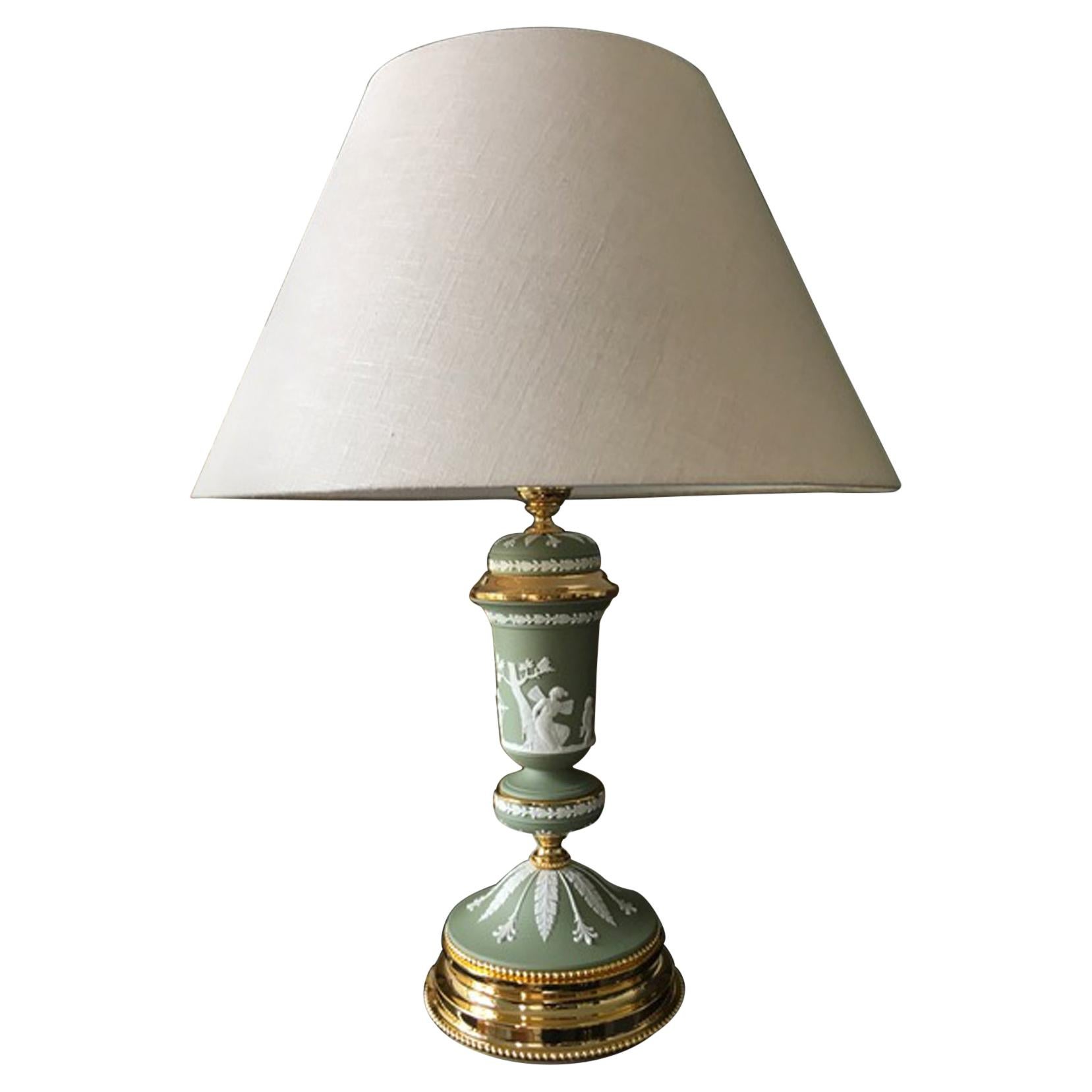 Italy 1970 Post-Modern Meant Green Porcelain Brass Table Lamp For Sale