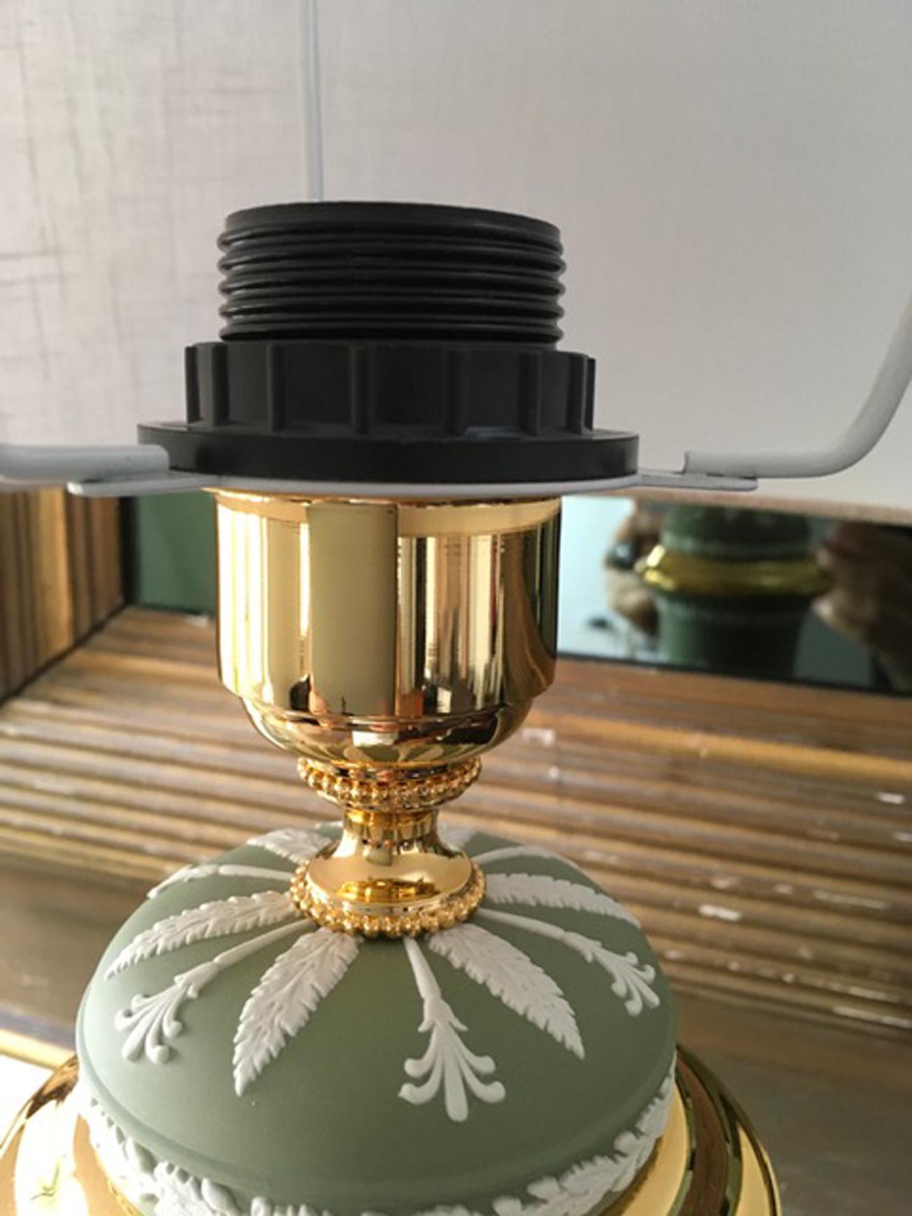 Italy 1970 Post-Modern Pair Brass Sevres Ceramic Table Lamp Regency Style 5