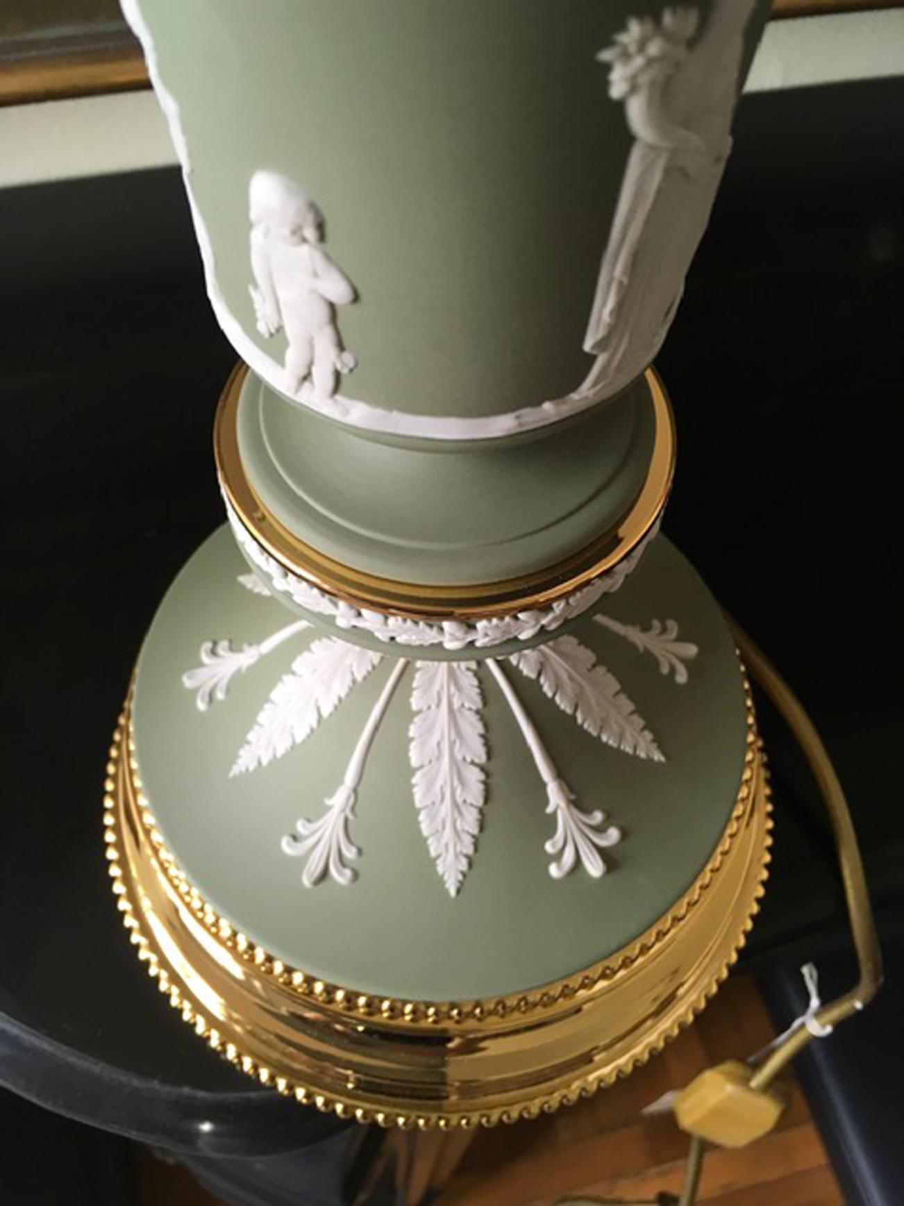 Italy 1970 Post-Modern Pair Brass Sevres Ceramic Table Lamp Regency Style 7
