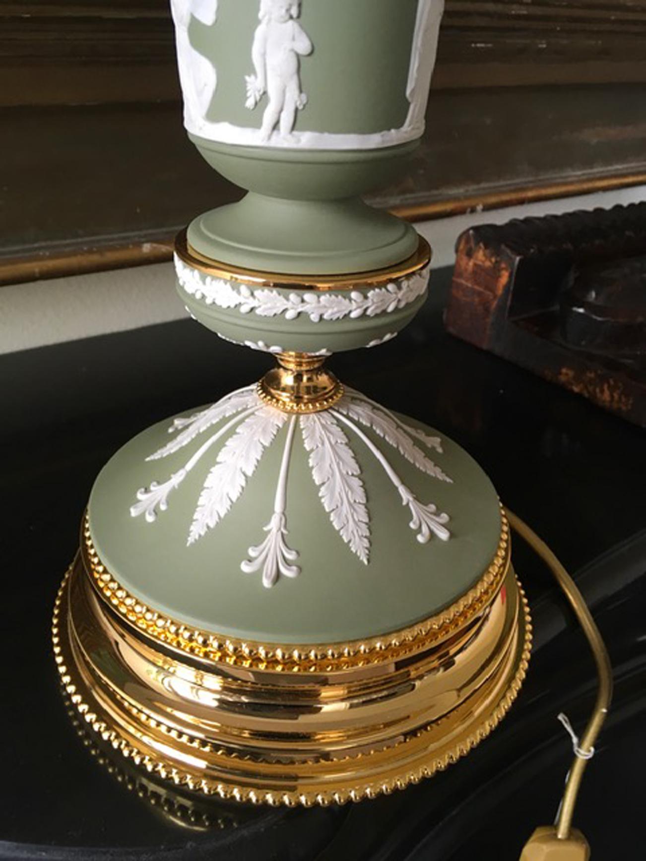 Italy 1970 Post-Modern Pair Brass Sevres Ceramic Table Lamp Regency Style 8